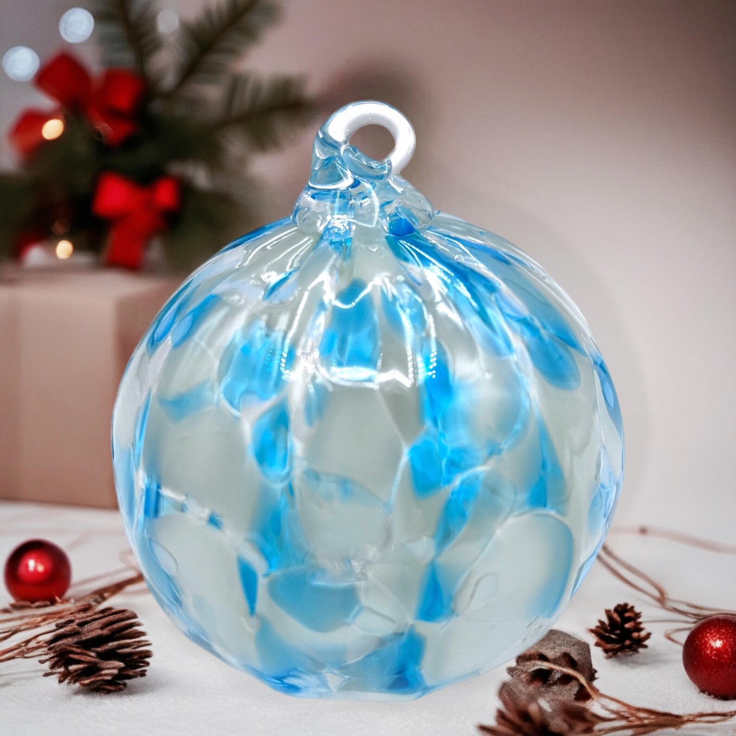 Aqua Ice Glass Ornament Hand-Blown Glass