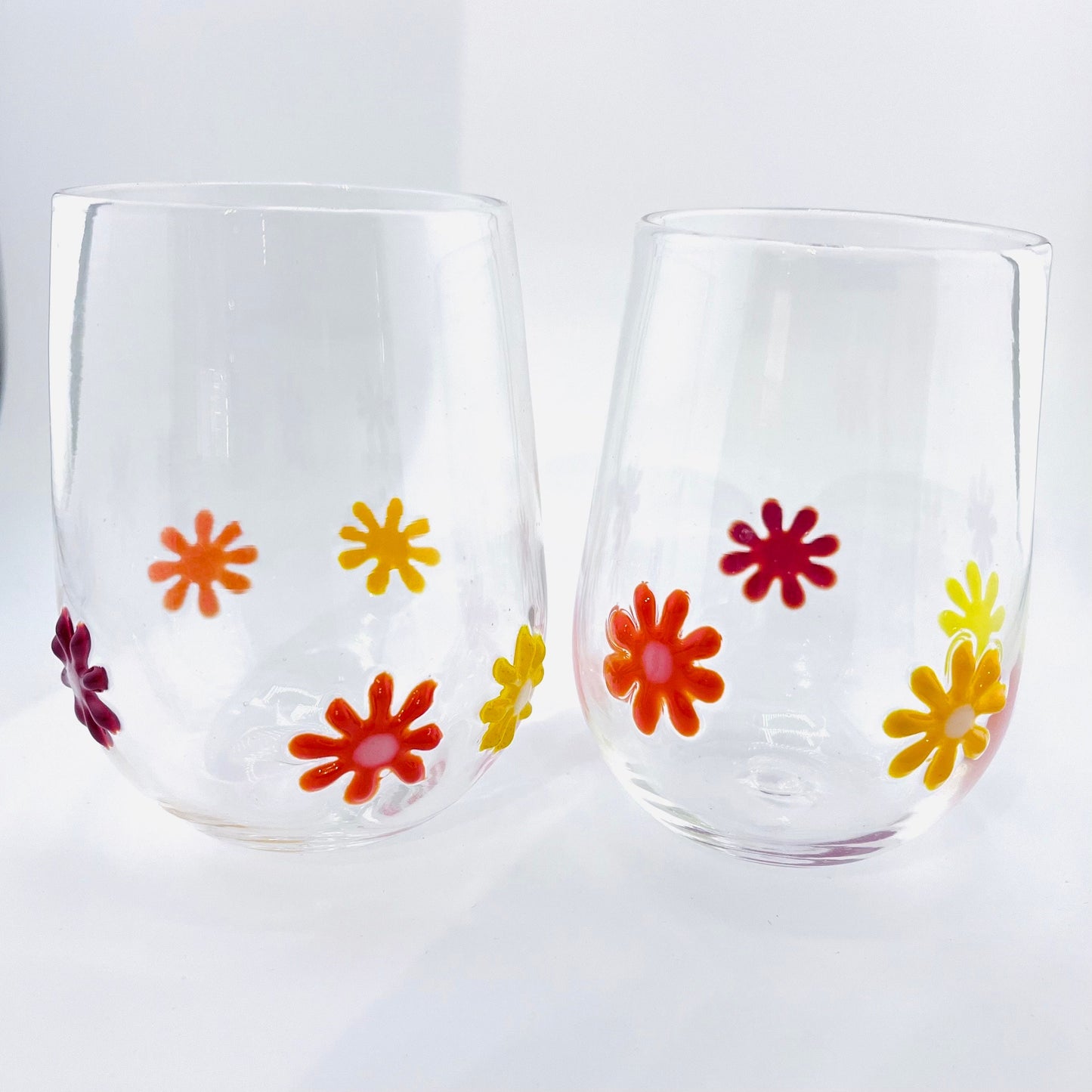 Flower Power Stemless Wine Glasses | Hand Blown Glass Made in Rhode Island.