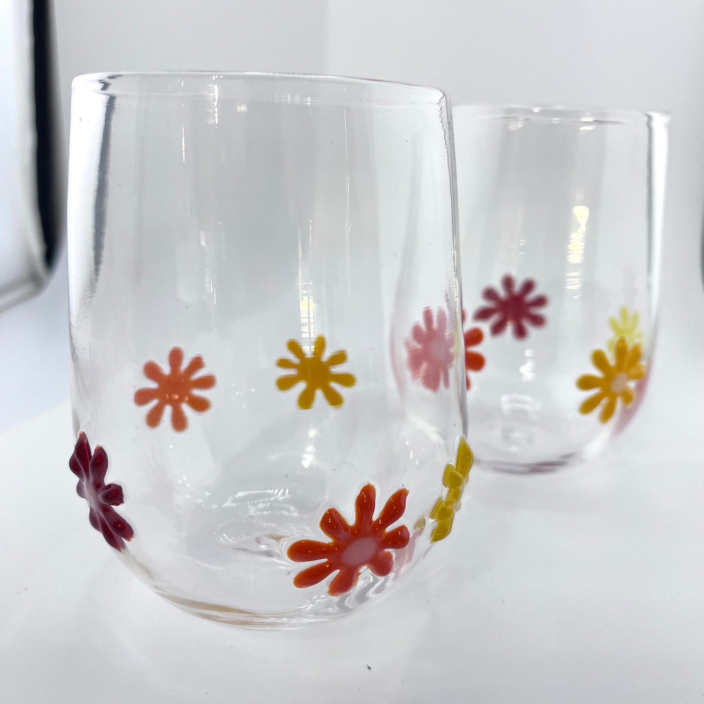 Flower Power Stemless Wine Glasses | Hand Blown Glass Made in Rhode Island.