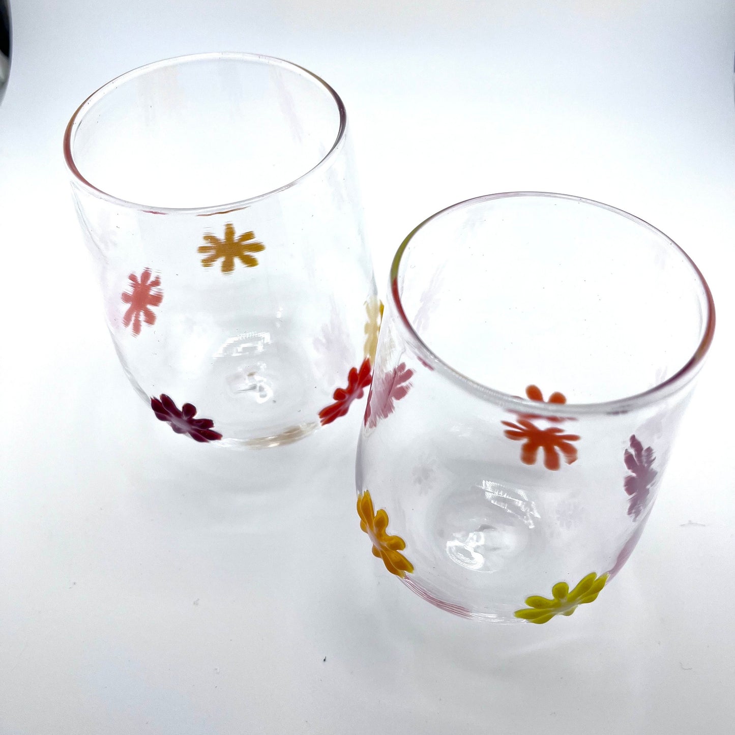 Flower Power Stemless Wine Glasses | Hand Blown Glass Made in Rhode Island.