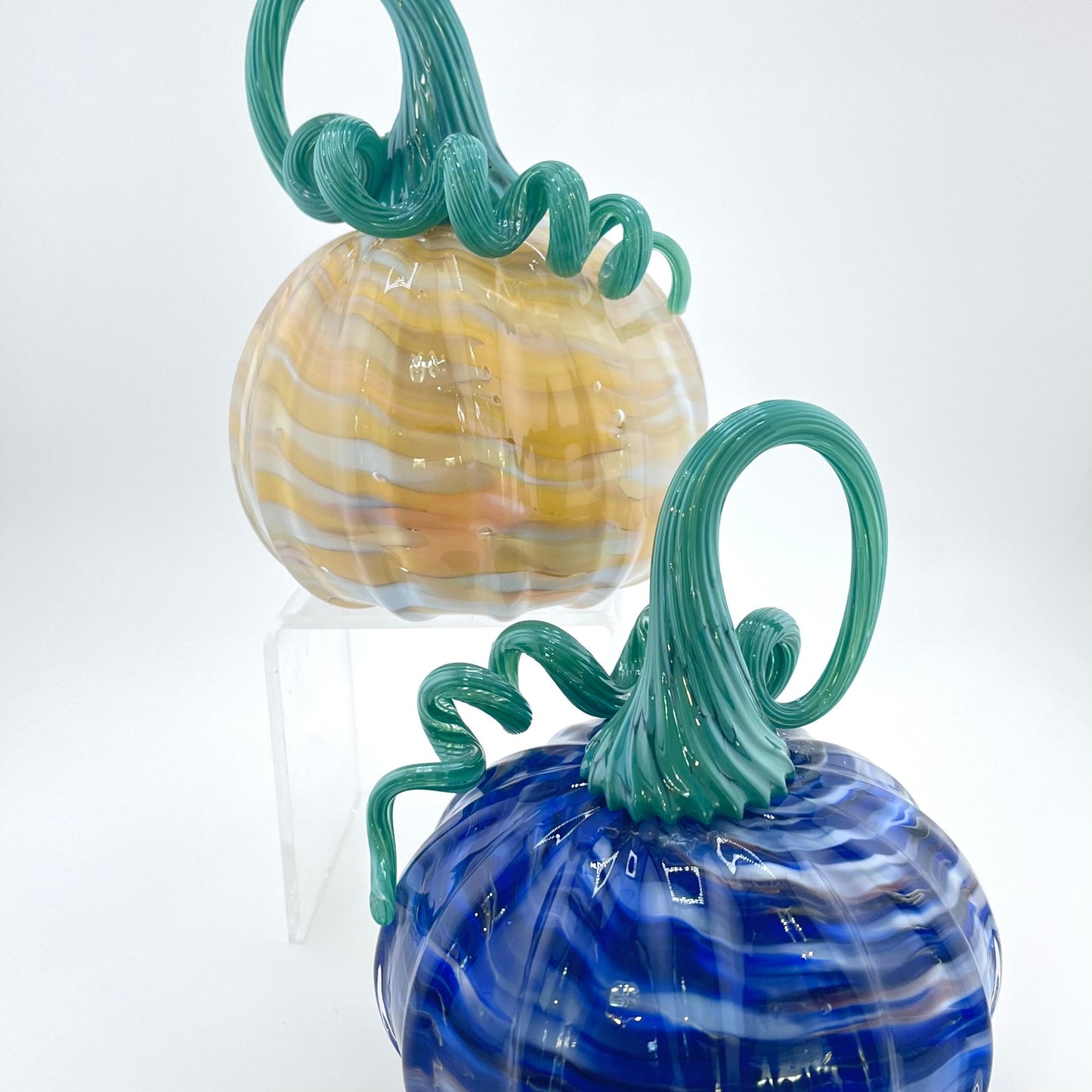 Set of Two Hand Blown Swirly Glass Pumpkins- Ready to Ship