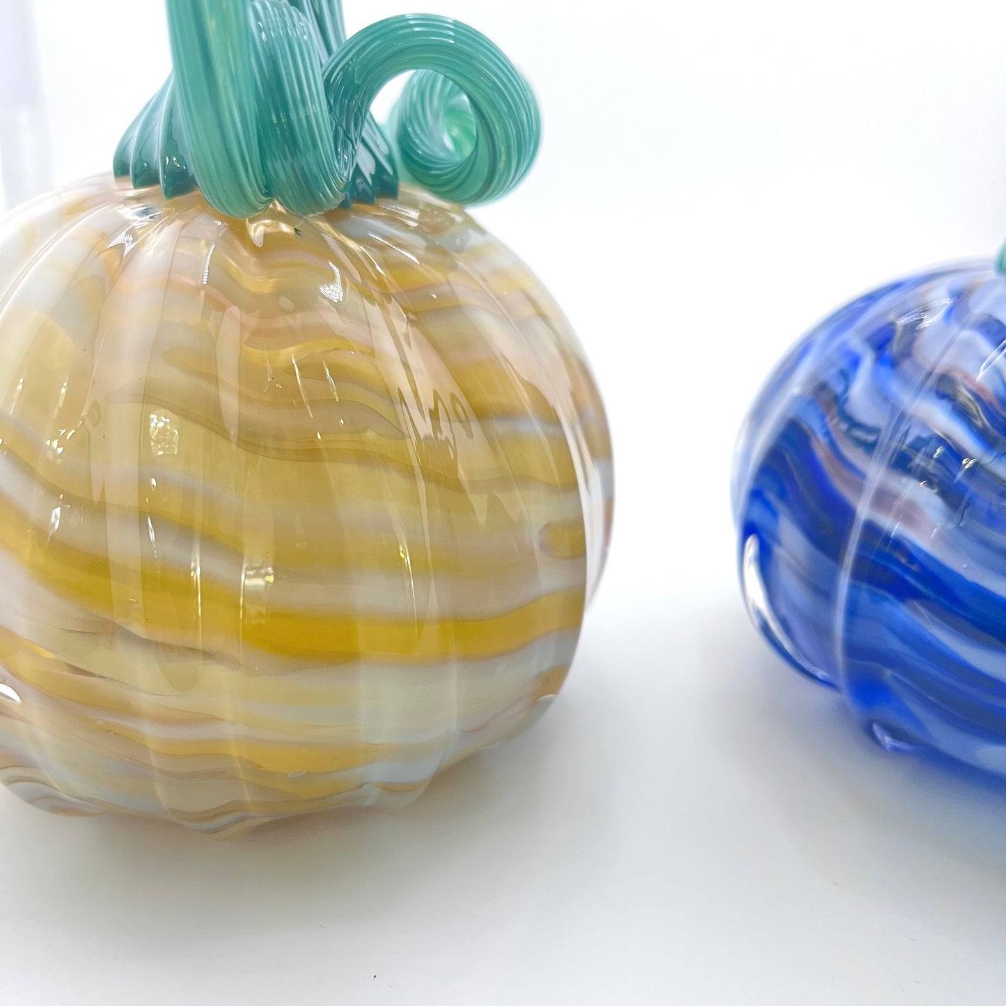 Set of Two Hand Blown Swirly Glass Pumpkins- Ready to Ship