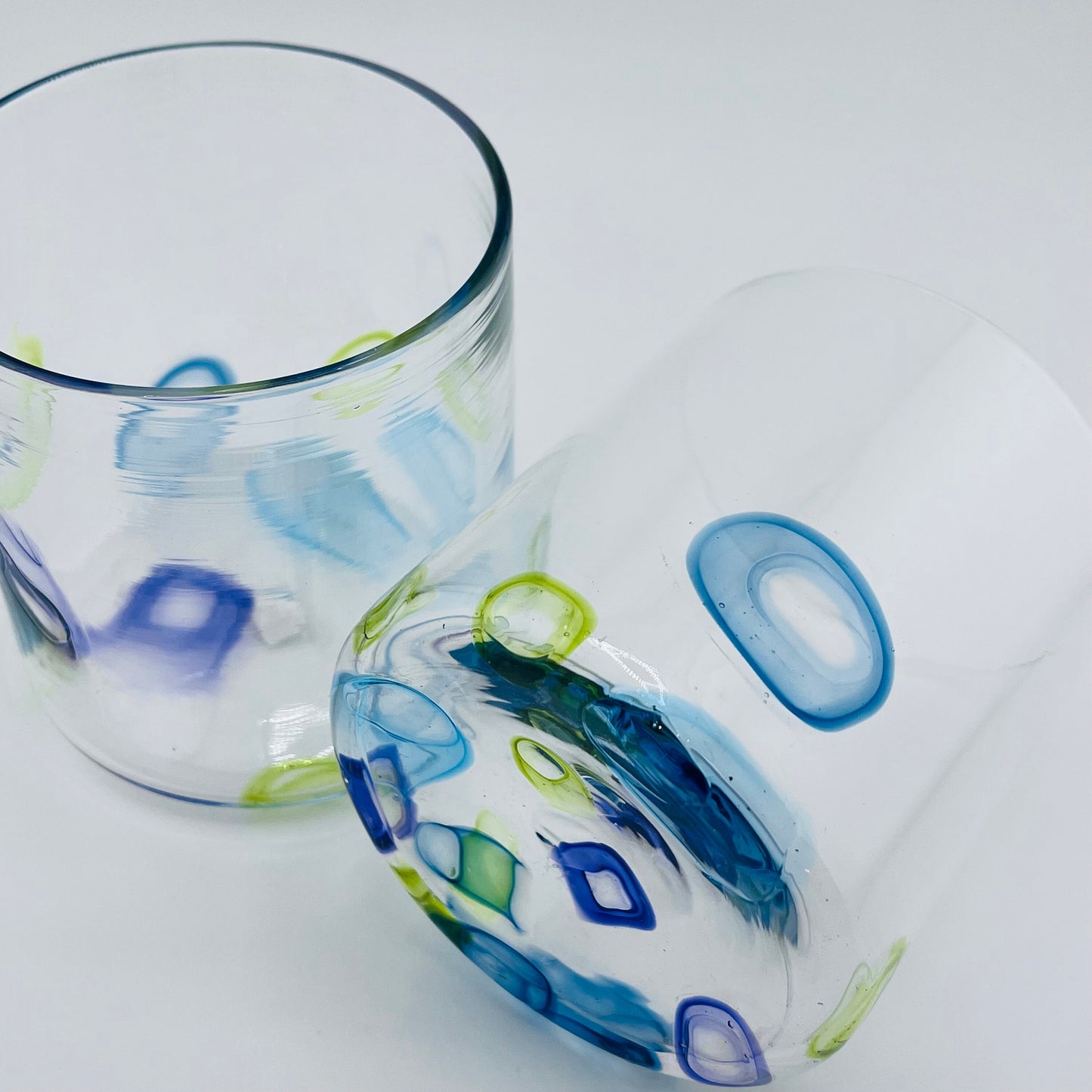 Spring Fling Set of Two Low Ball Hand Blown Glasses