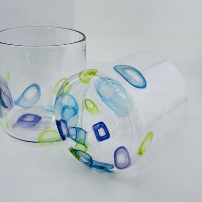 Spring Fling Set of Two Low Ball Hand Blown Glasses