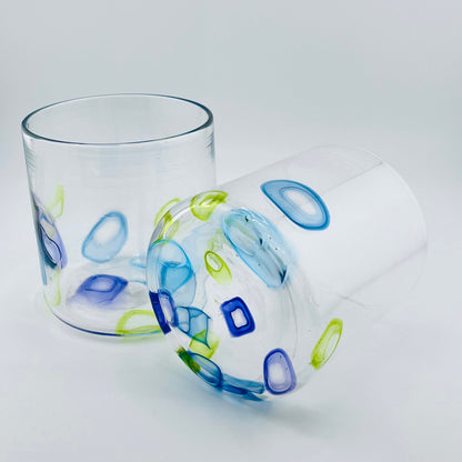Spring Fling Set of Two Low Ball Hand Blown Glasses