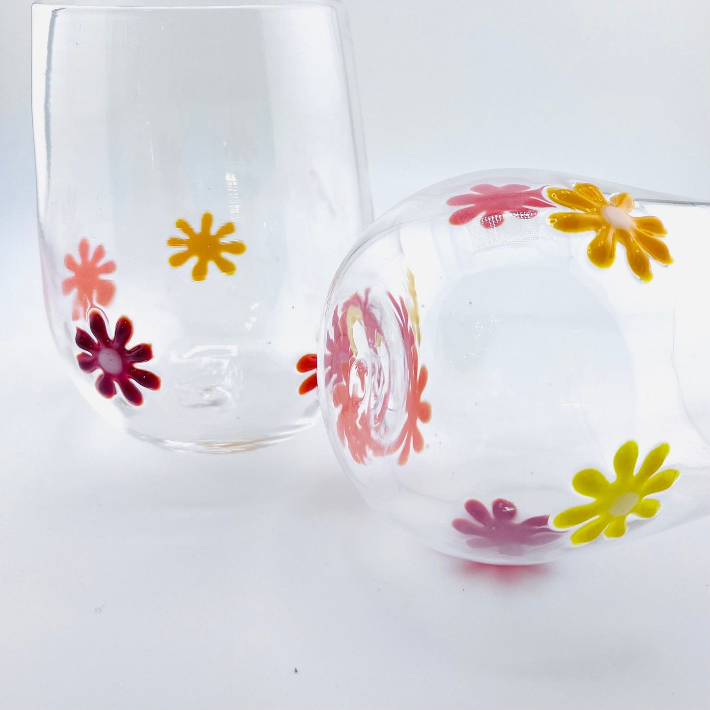 Flower Power Stemless Wine Glasses | Hand Blown Glass Made in Rhode Island.