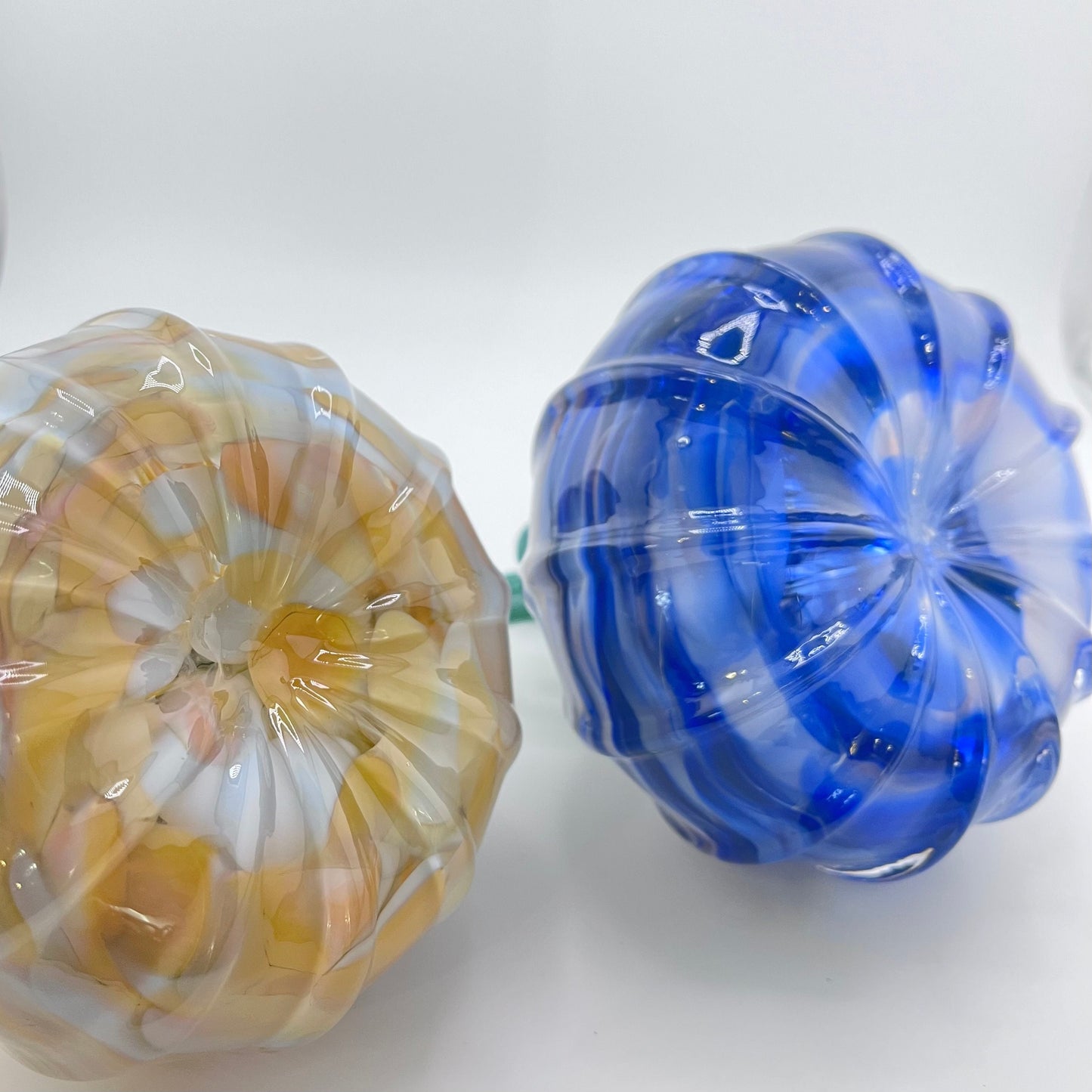 Set of Two Hand Blown Swirly Glass Pumpkins- Ready to Ship