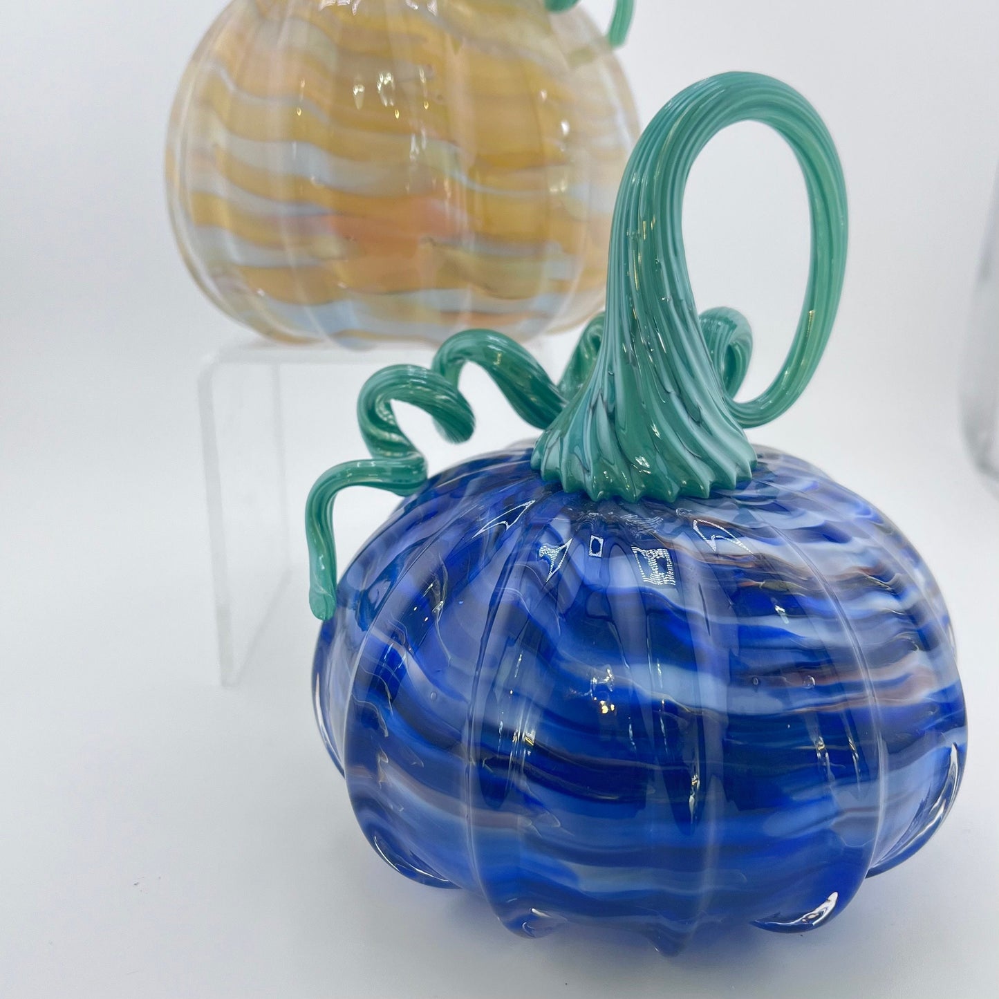 Set of Two Hand Blown Swirly Glass Pumpkins- Ready to Ship