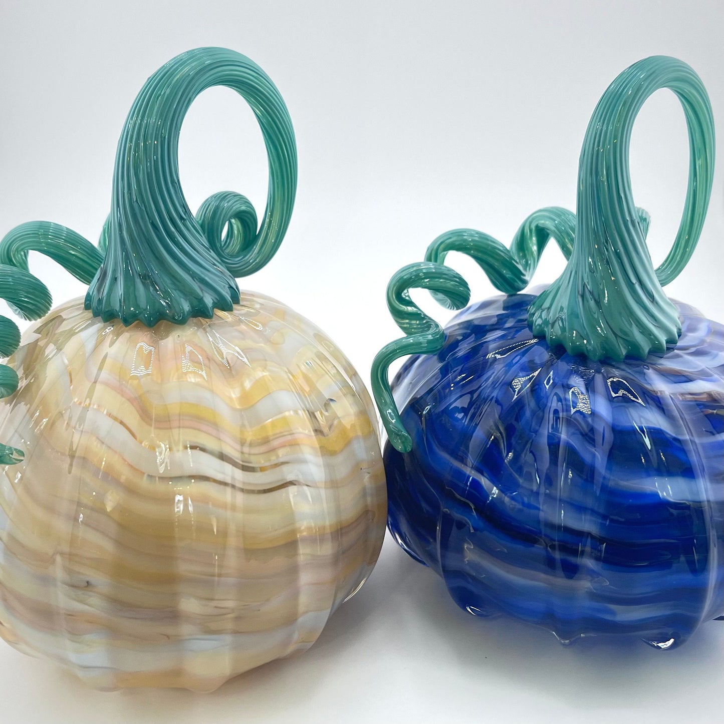 Set of Two Hand Blown Swirly Glass Pumpkins- Ready to Ship