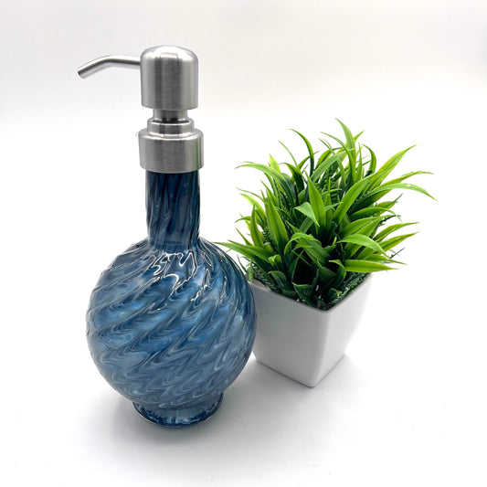 Glass Soap Dispenser Bluestone Marbled Hand Blown