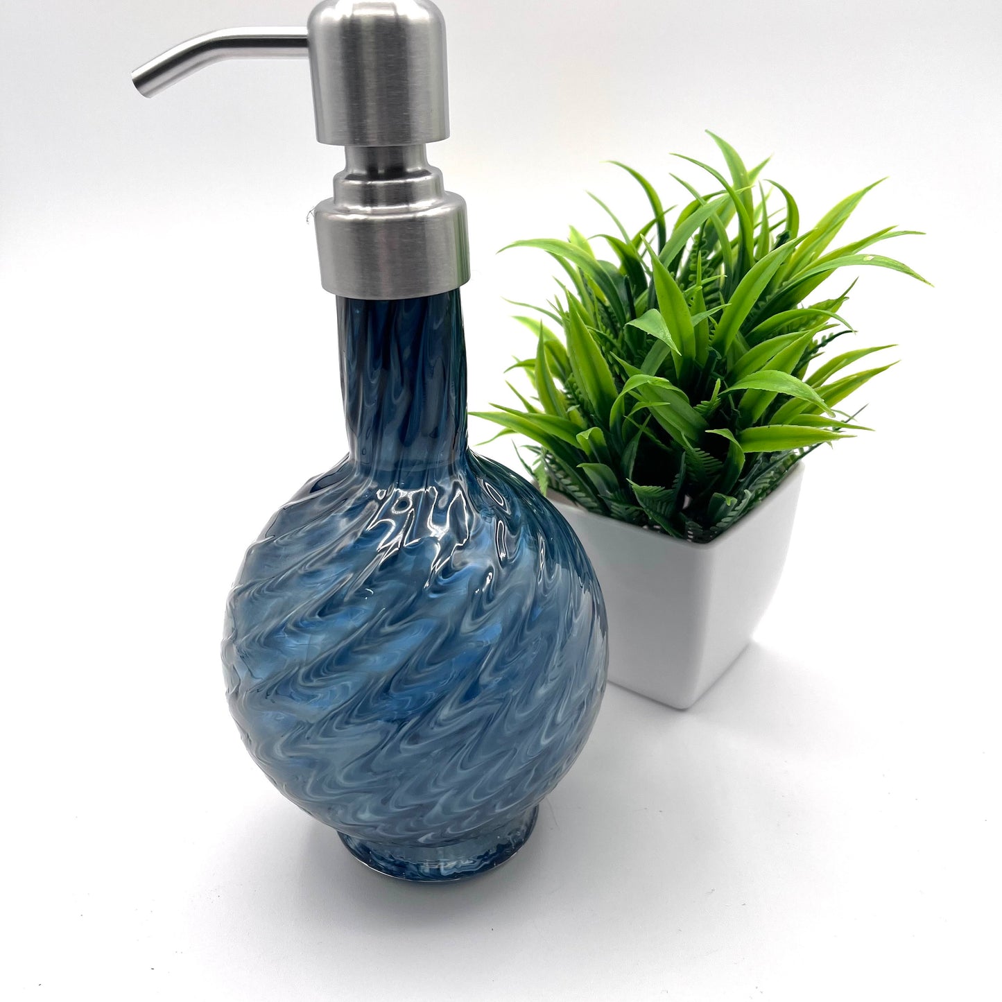 Glass Soap Dispenser Bluestone Marbled Hand Blown