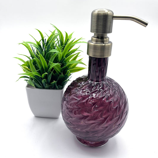 Deep Plum Marbled Hand Blown Glass Soap Dispenser