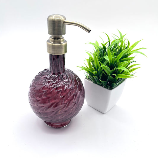 Deep Plum Marbled Hand Blown Glass Soap Dispenser