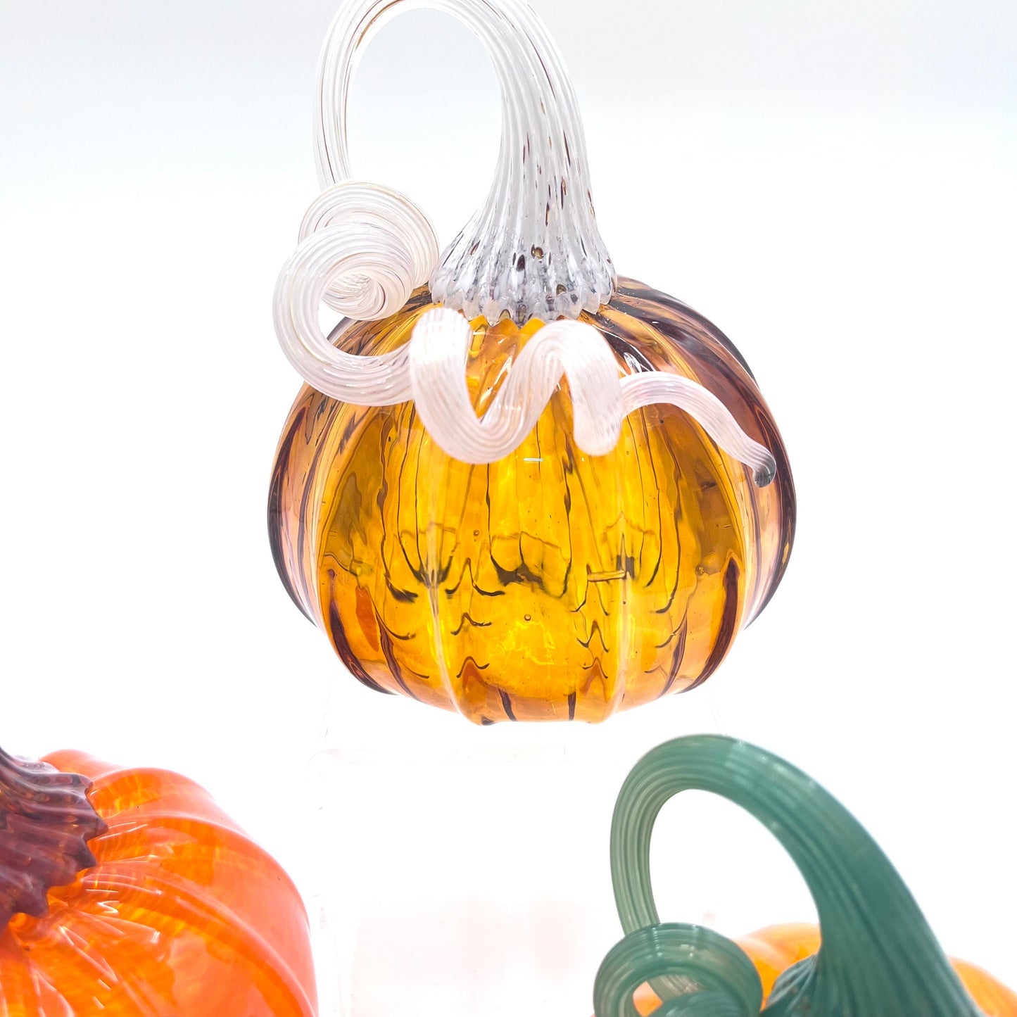 Set of Three Hand Blown Glass Pumpkins- Ready to Ship