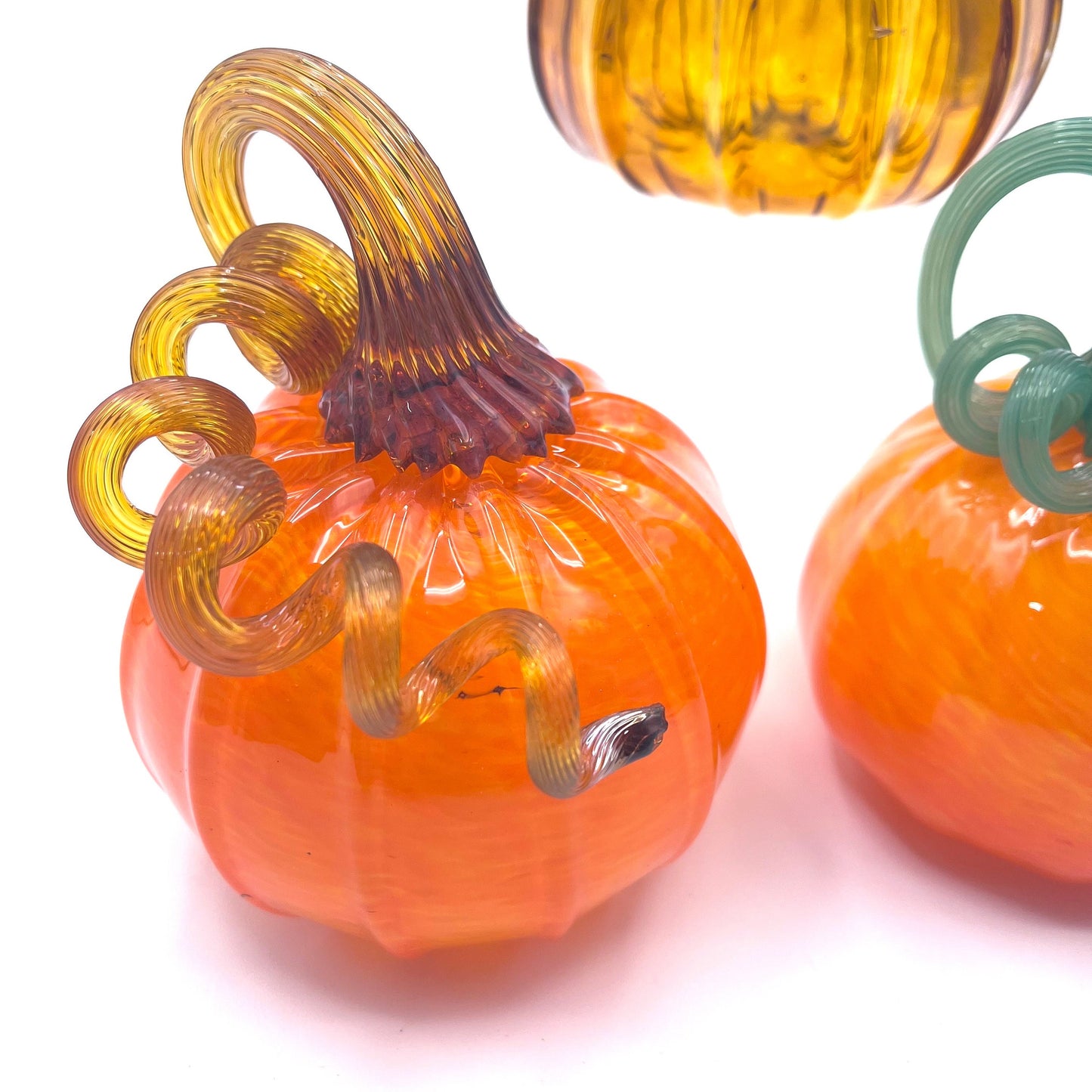 Set of Three Hand Blown Glass Pumpkins- Ready to Ship