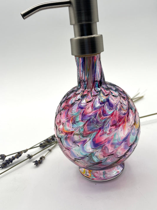 Opal Rainbow Mix Marbled Hand Blown Glass Soap Dispenser