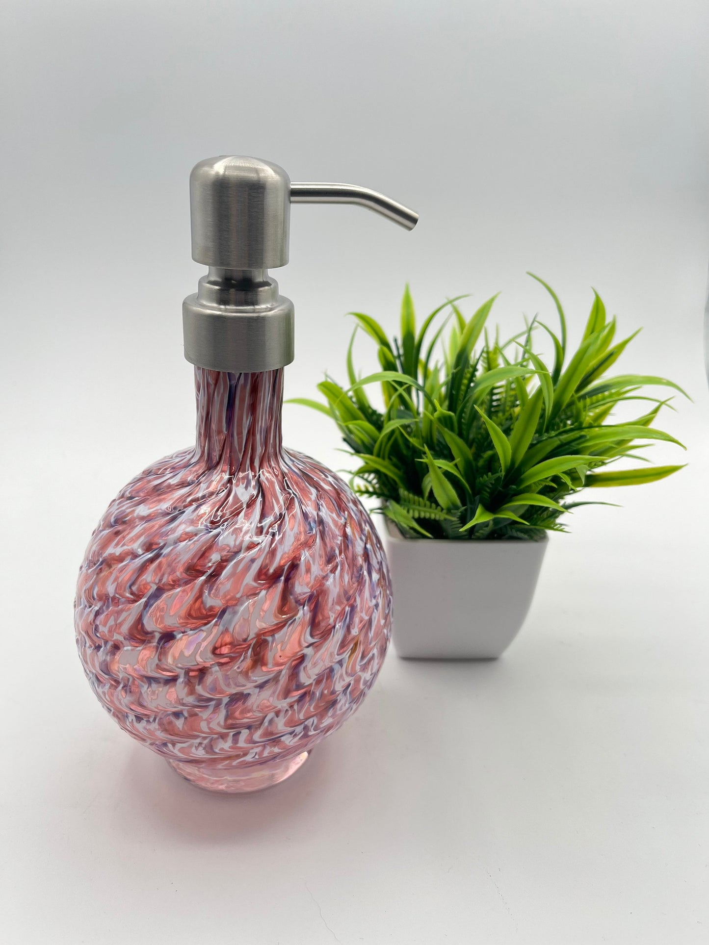 Ruby/Amethyst Mix Marbled Hand Blown Glass Soap Dispenser