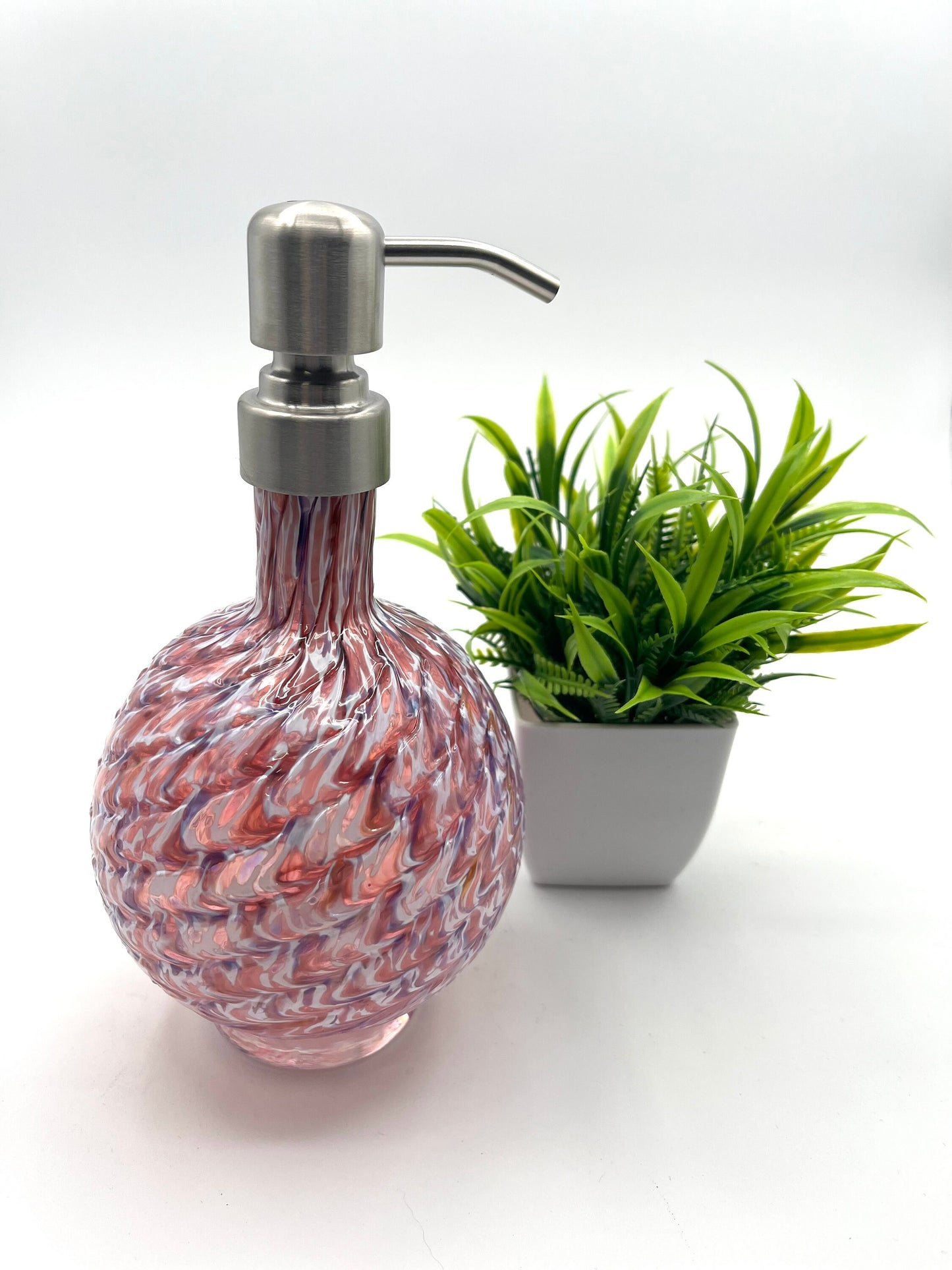 Ruby/Amethyst Mix Marbled Hand Blown Glass Soap Dispenser