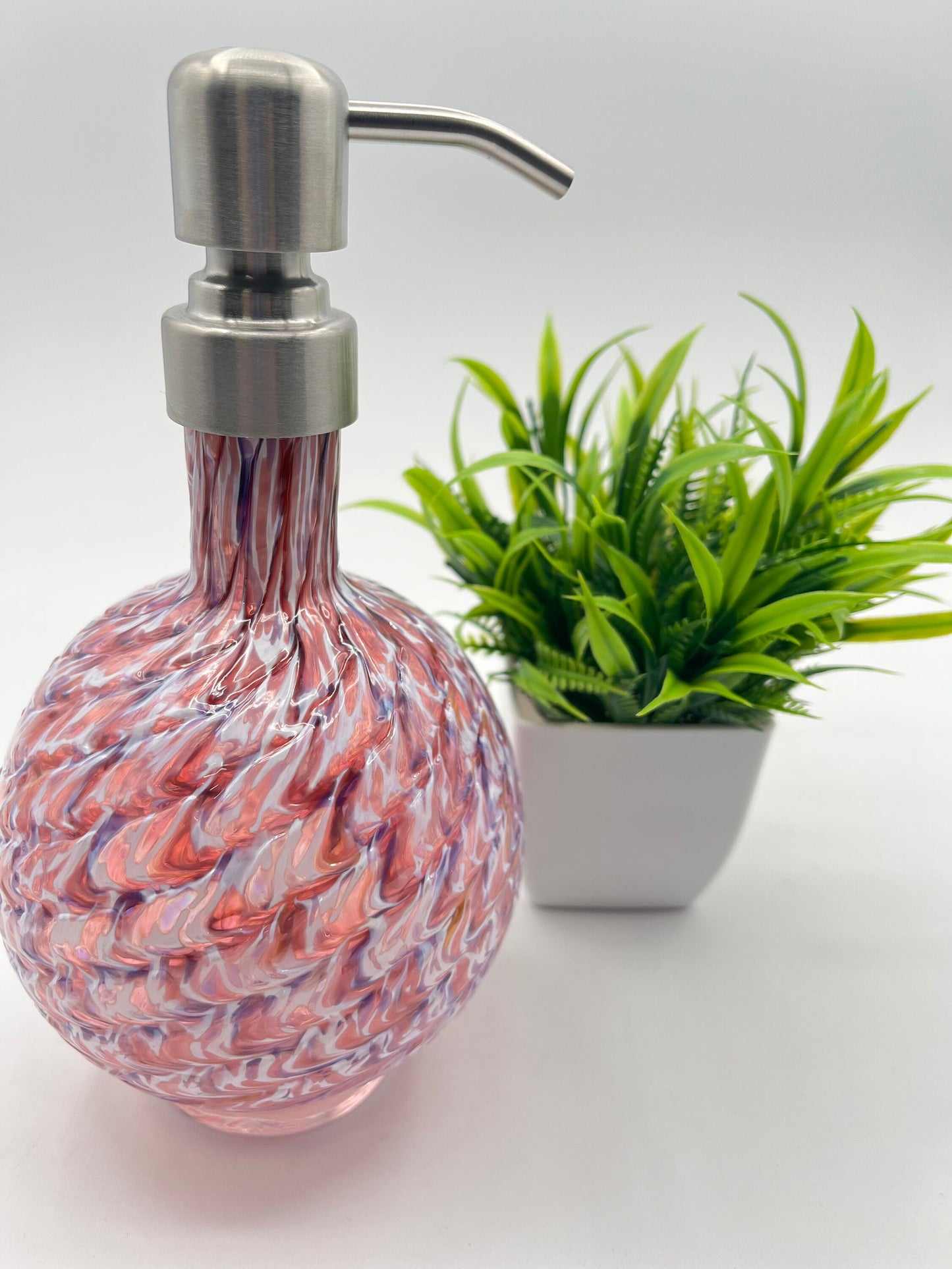 Ruby/Amethyst Mix Marbled Hand Blown Glass Soap Dispenser