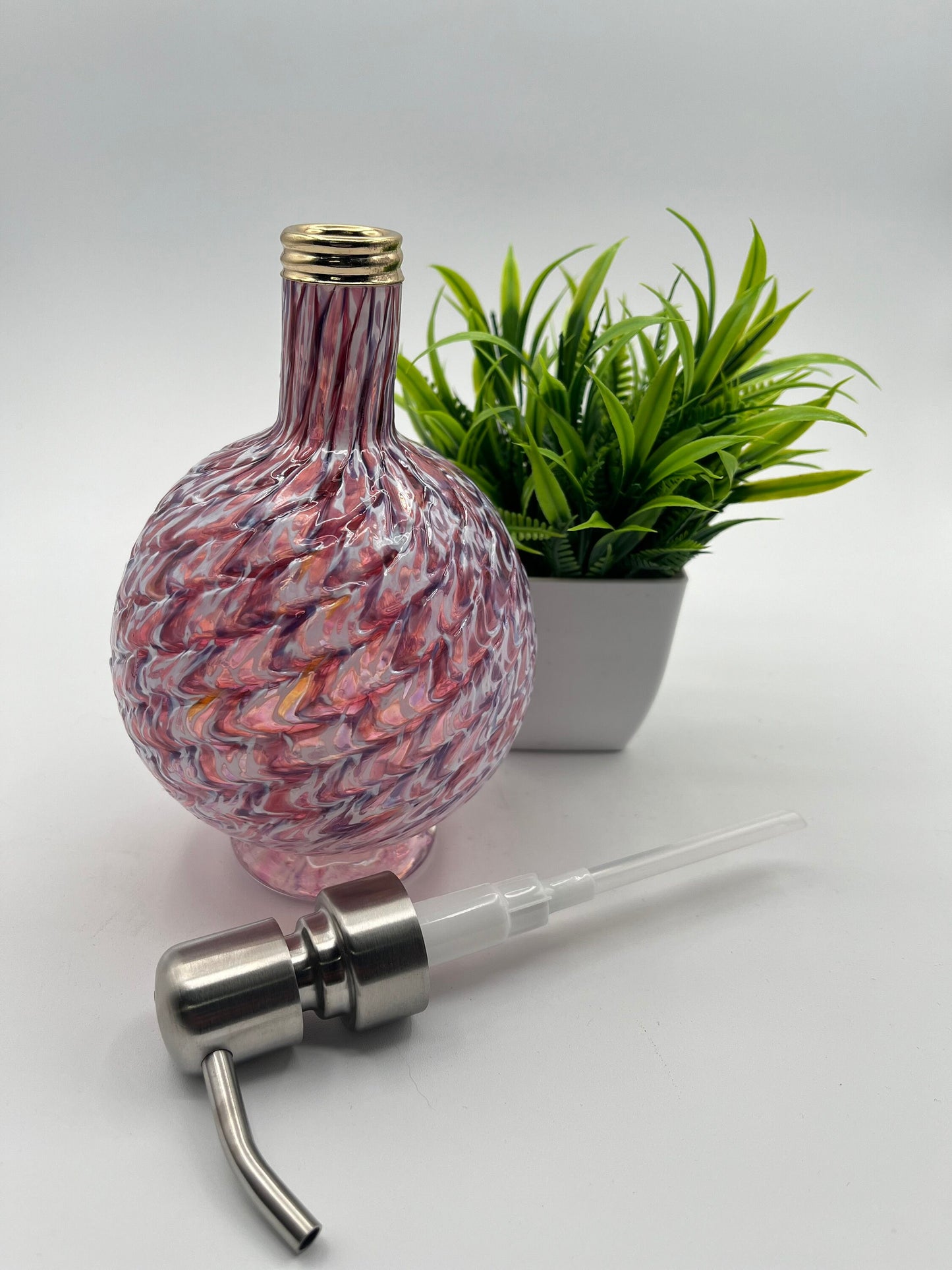 Ruby/Amethyst Mix Marbled Hand Blown Glass Soap Dispenser