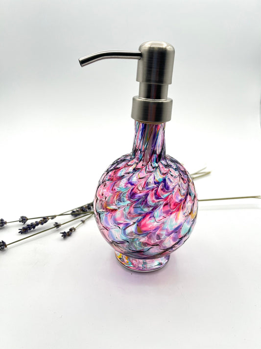 Opal Rainbow Mix Marbled Hand Blown Glass Soap Dispenser