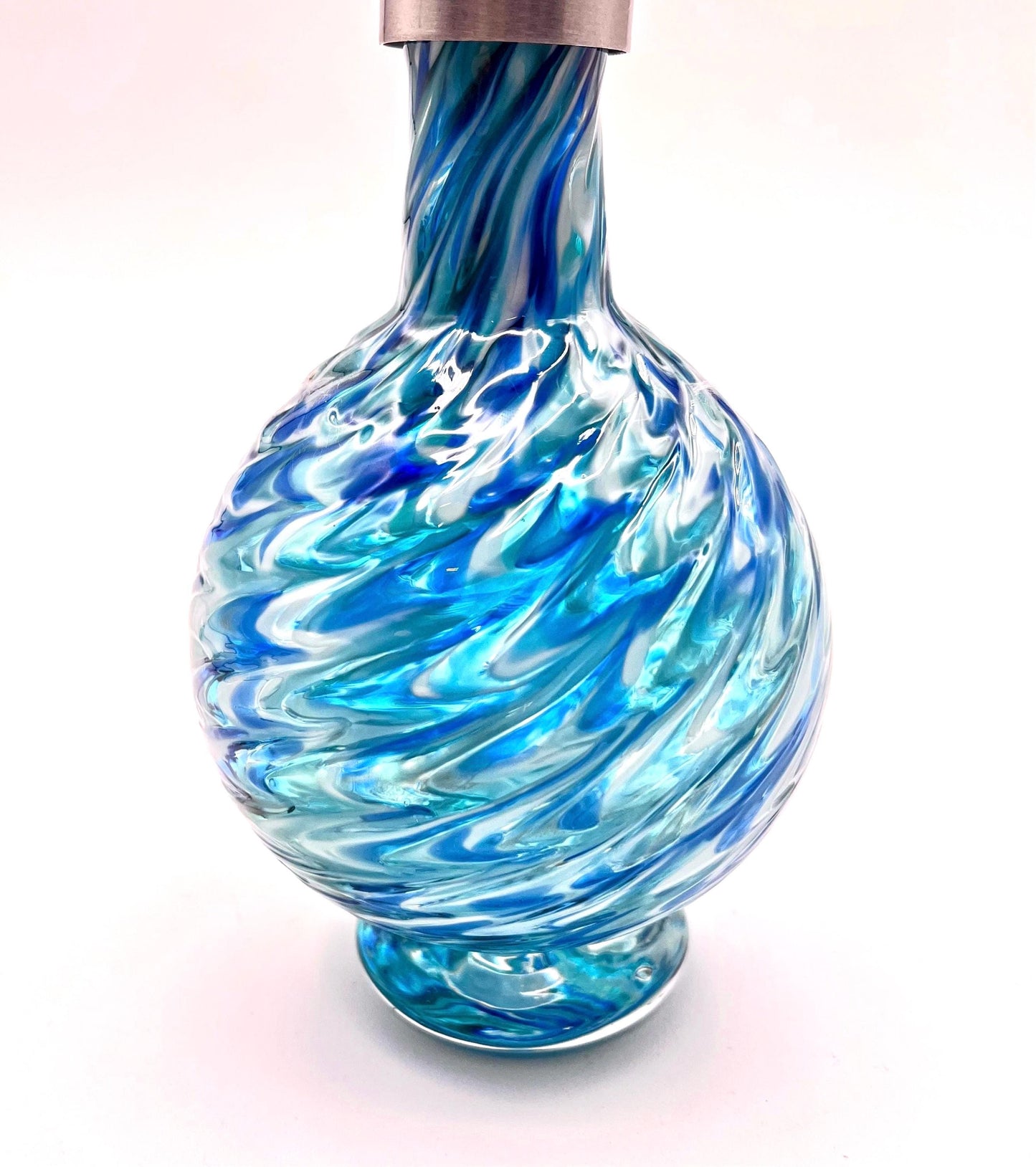 Ocean Waves Blue Mix Marbled Hand Blown Glass Soap Dispenser