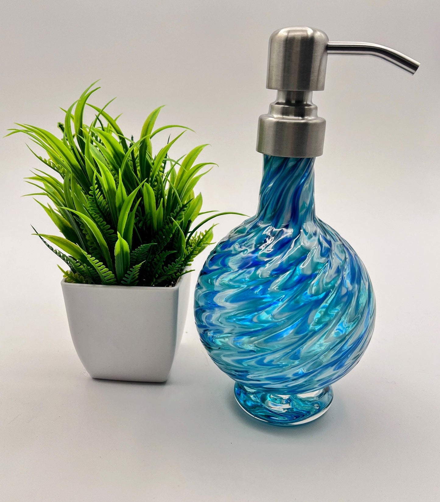 Ocean Waves Blue Mix Marbled Hand Blown Glass Soap Dispenser