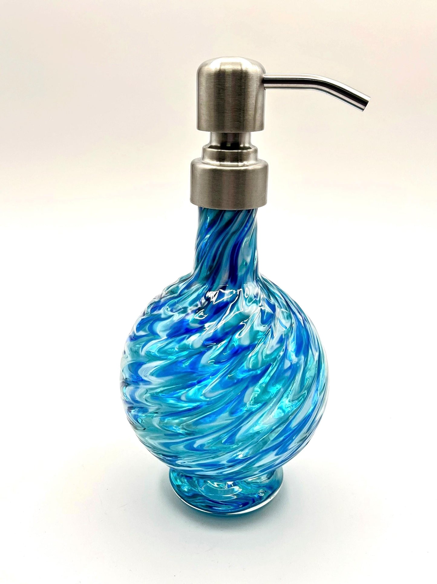 Ocean Waves Blue Mix Marbled Hand Blown Glass Soap Dispenser