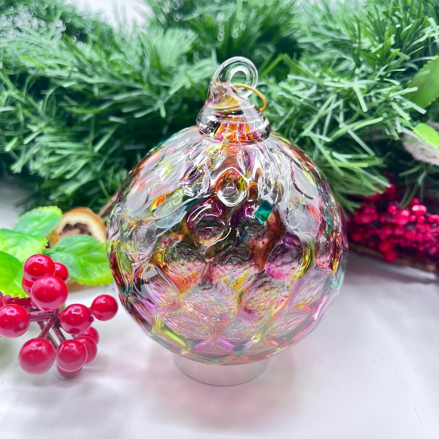 Rainbow Diamond Blown Glass Ornament