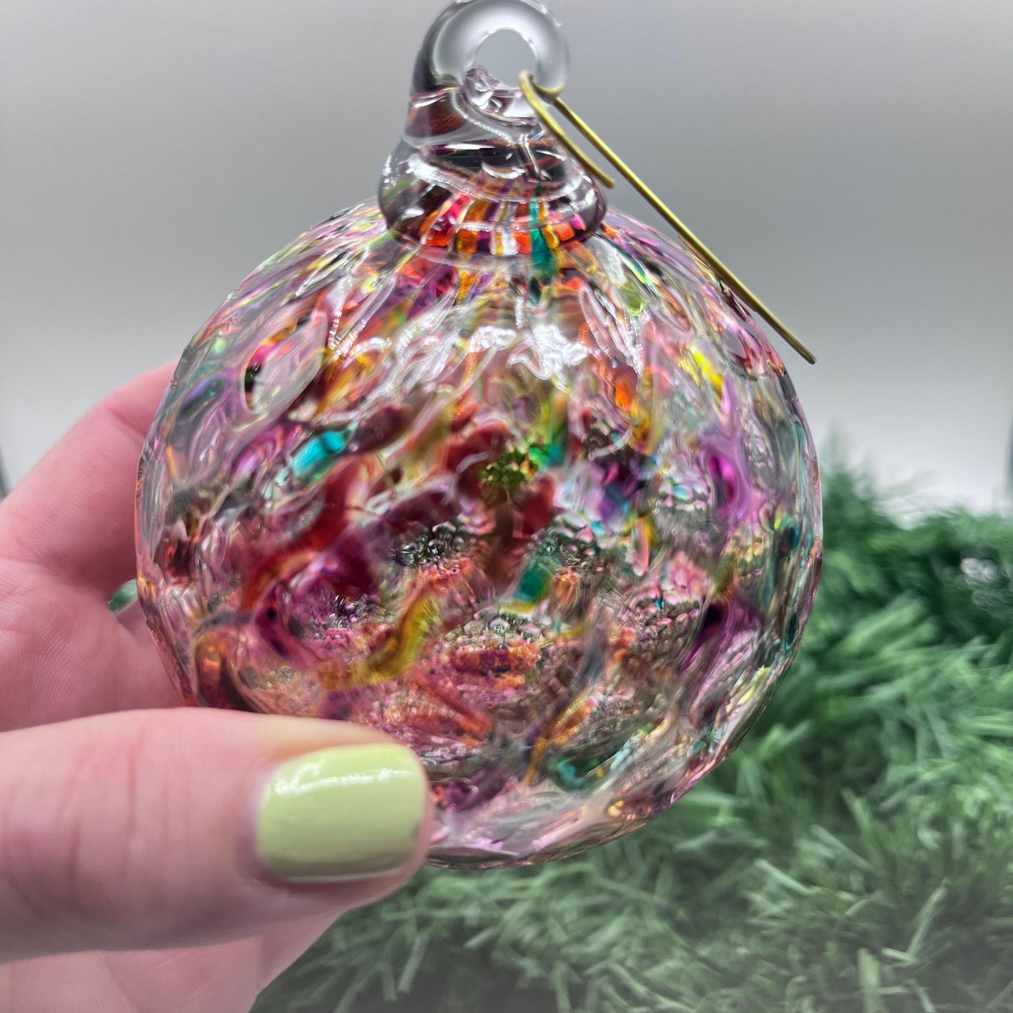 Rainbow Diamond Blown Glass Ornament