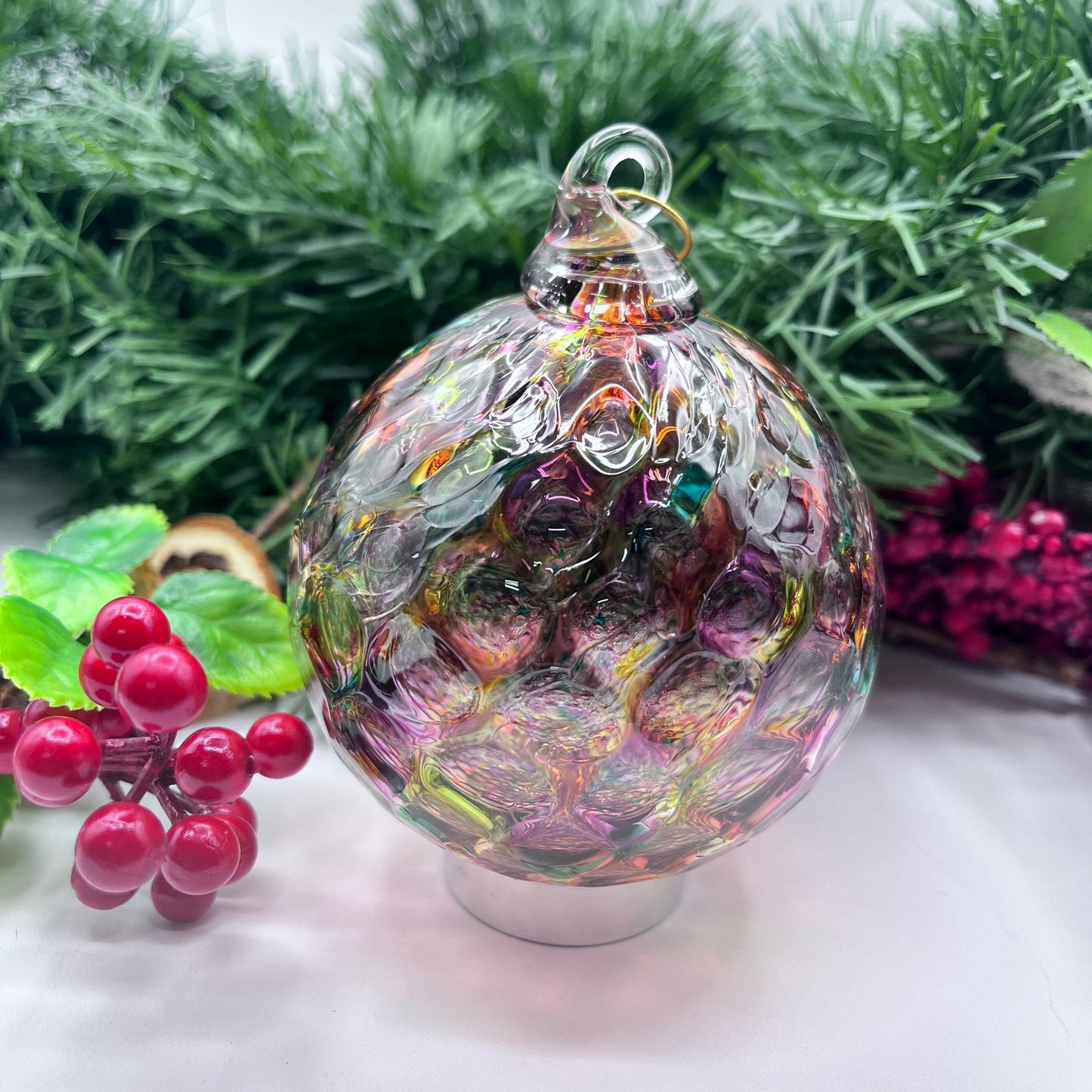 Rainbow Diamond Blown Glass Ornament