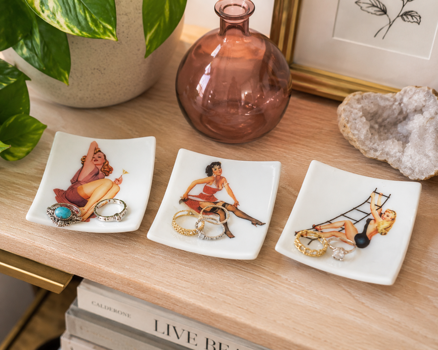 Handmade Fused Glass Pin-Up Girl Trinket & Ring Dish