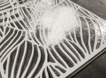 close up stencil powder glass print