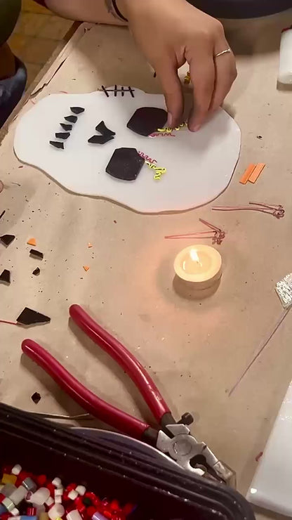 Fused Glass Sugar Skull Window Hang