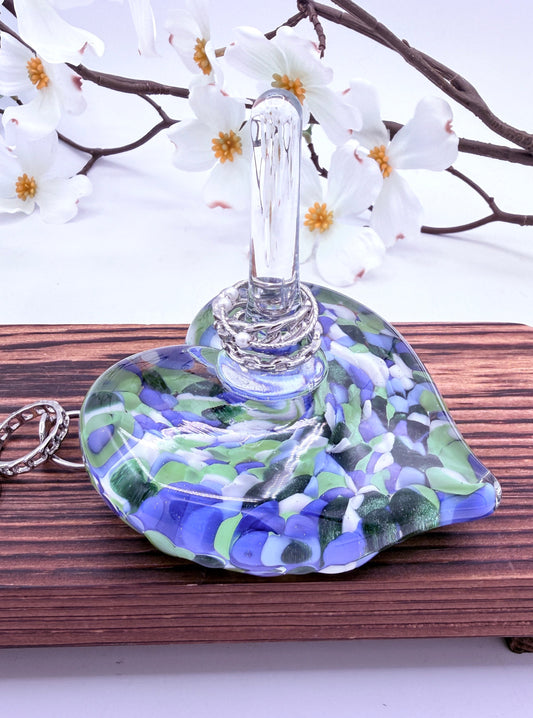 Blue and Green Glass Heart Ring Stand and Jewelry Holder